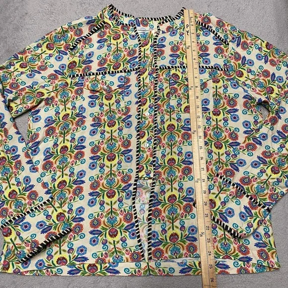Natural Life Shirt Large Floral Colorful Whimsical Rayon Boho Beach - Picture 6 of 7